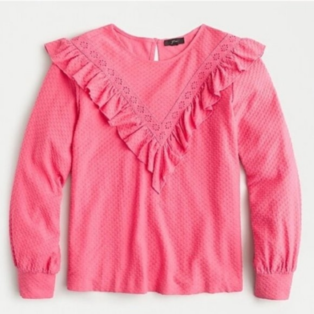 J Crew Ruffle Trim Honeycomb Knit Top Pink 2X